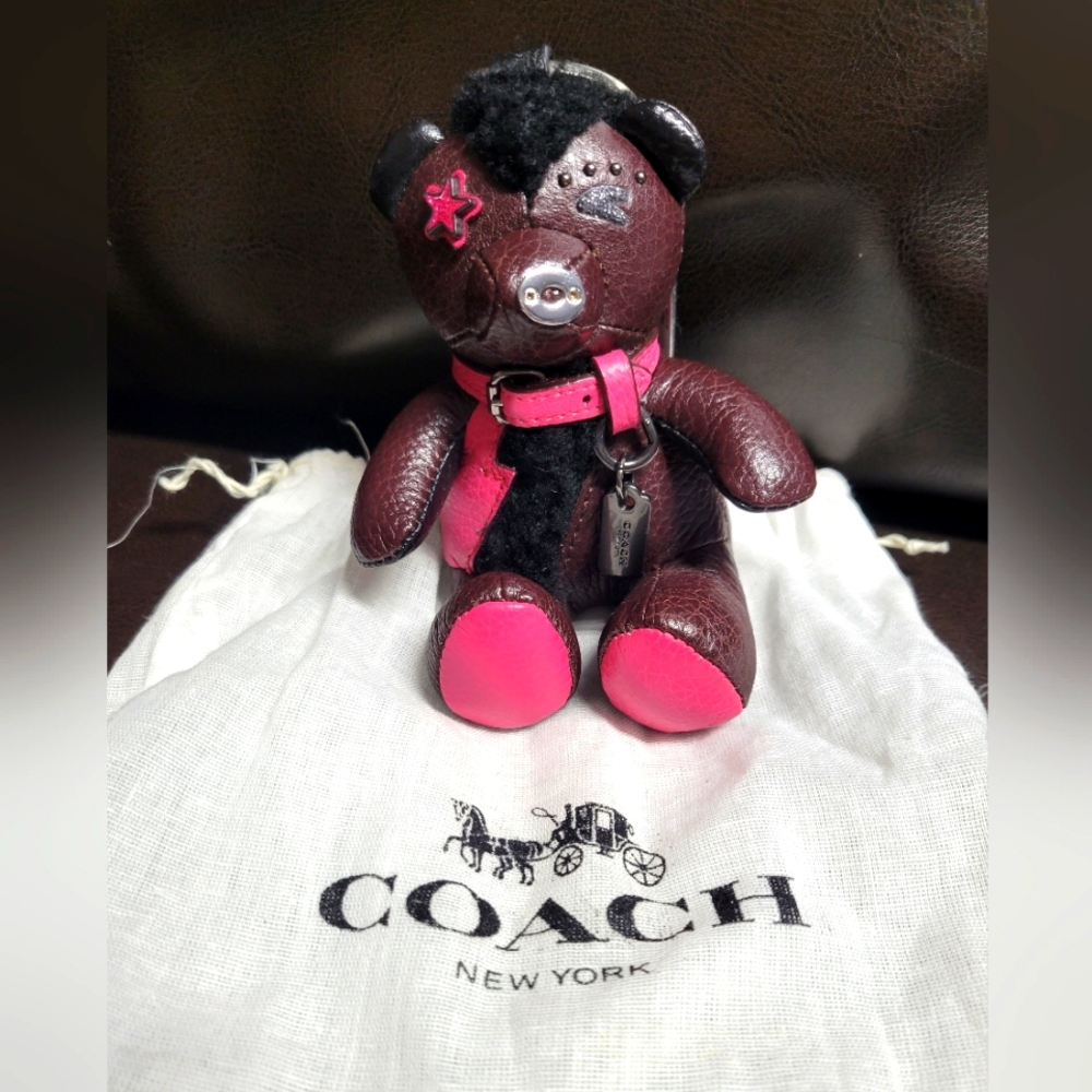 Coach leather bear keychain